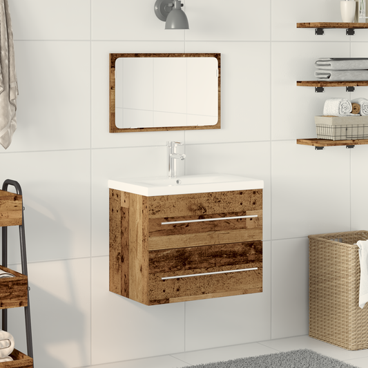 Waschbeckenschrank mit Einbaubecken Altholz Holzwerkstoff