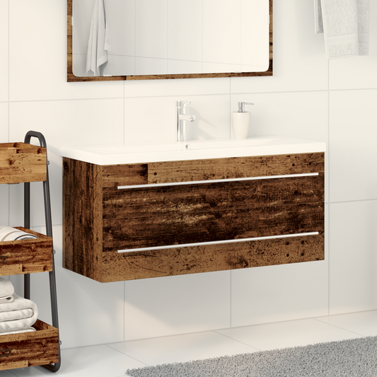 Waschbeckenschrank mit Einbaubecken Altholz Holzwerkstoff