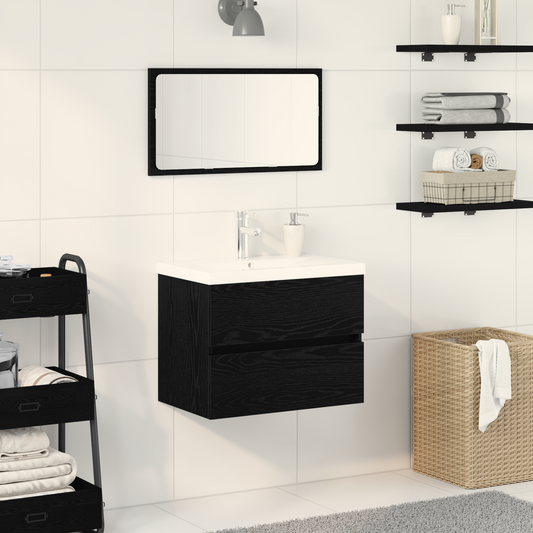 Waschbeckenunterschrank mit integriertem Becken Schwarze Eiche Holzwerkstoff