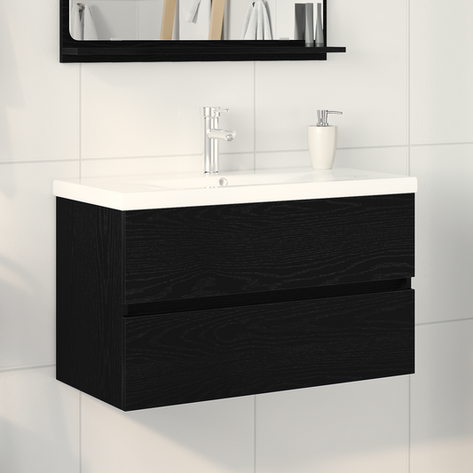 Waschbecken-Schränke mit integriertem Becken Schwarze Eiche Holzwerkstoff