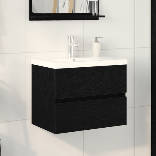 Waschbecken Schrank mit integriertem Waschbecken Schwarze Eiche Spanplatte