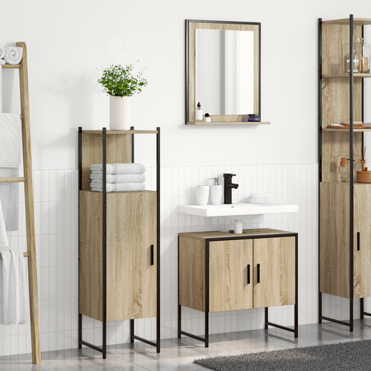 3-teiliges Badezimmermöbel Set Sonoma Eiche Holzwerkstoff