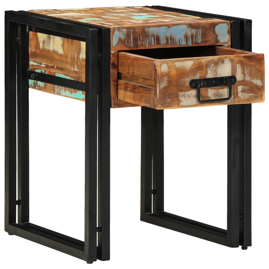 Beistelltisch mit Schublade Schwarz 40x40x50 cm Altholz Massiv