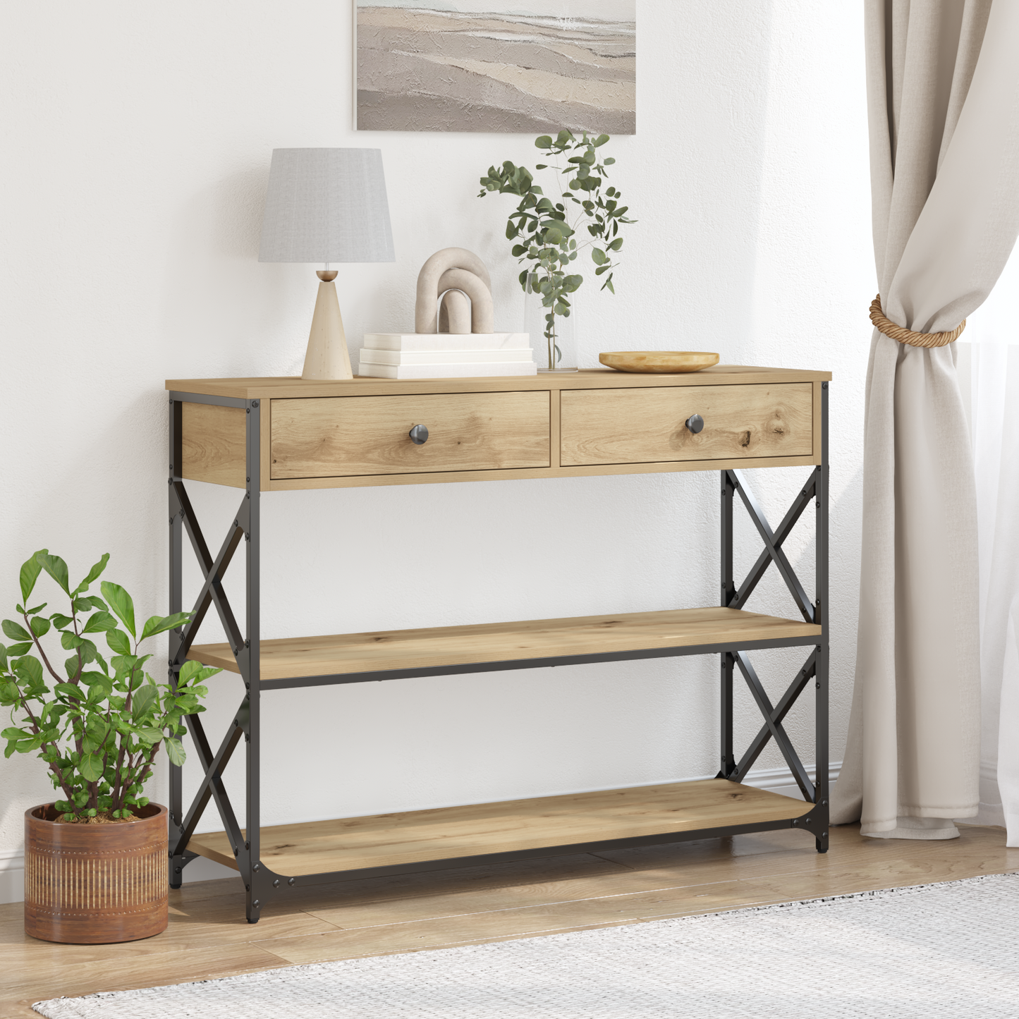 Konsolentisch Artisan Eiche 100x28x75 cm Holzwerkstoff & Stahl